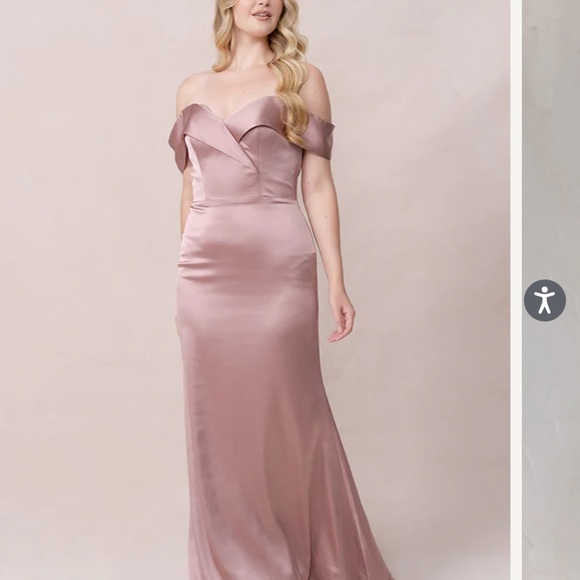 Revelry Satin Bardot Dress in Navy Blue - Picture 2 of 7